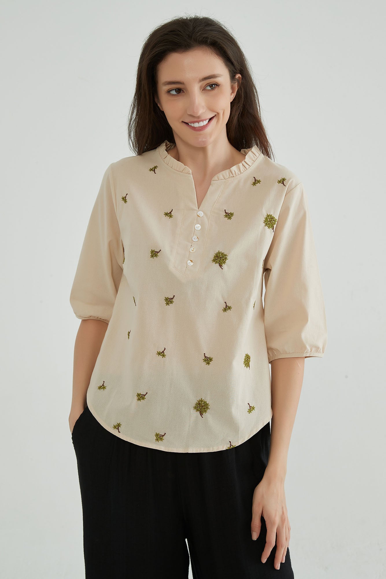 Rodeo Dust Women Embroidered Linen Blouse - Whisper Mint